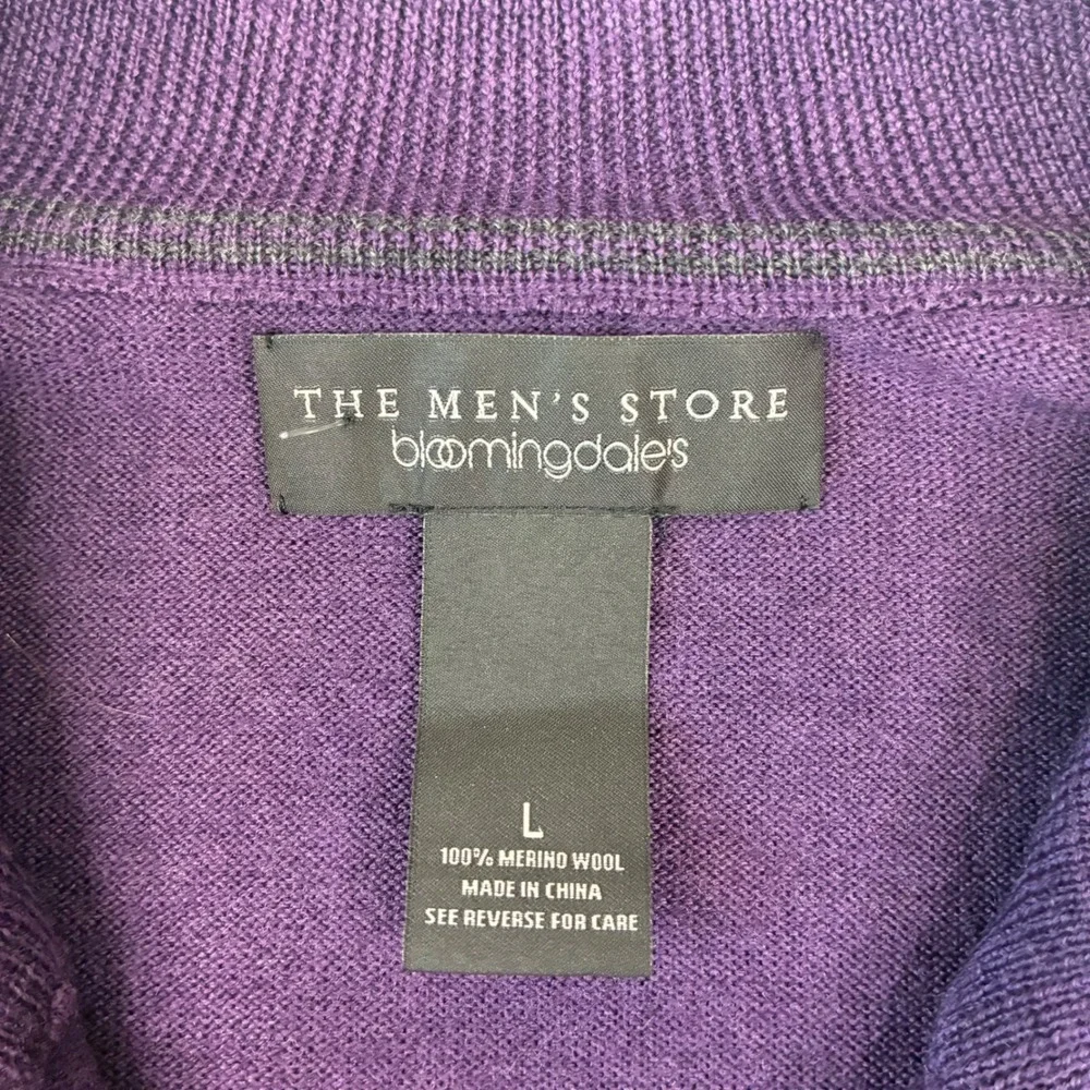 The Men's Store Bloomingdale's Quarter Zip Men L Purple Merino Wool Sweater Mock